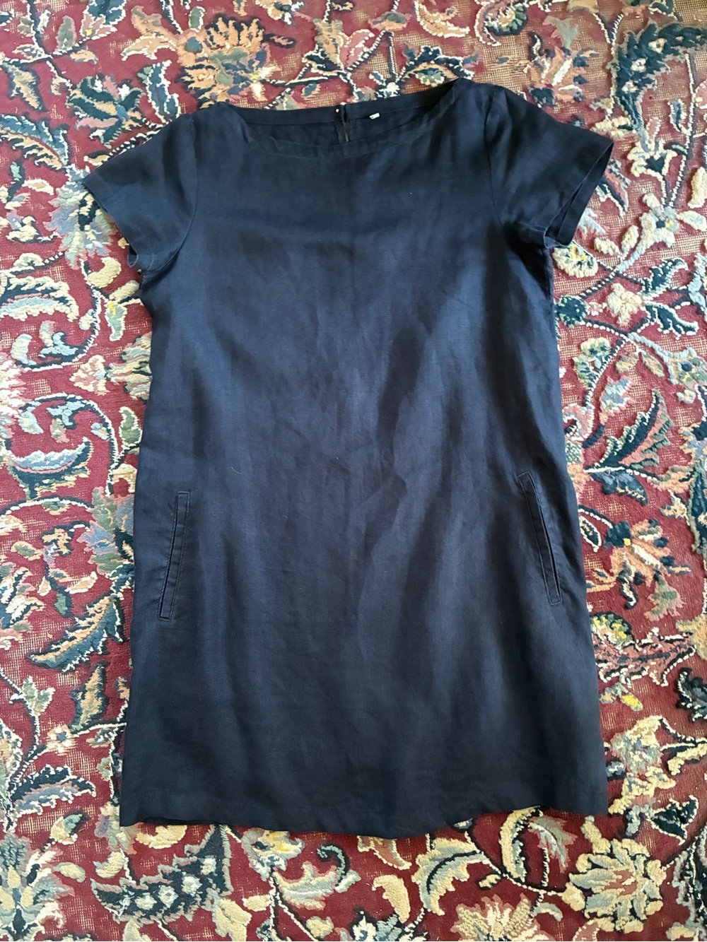 MUJI 100% Organic Linen Short Sleeve Shift Dress with Pockets - Small/Medium
